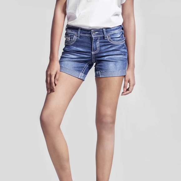 OLGYN Pants - OLGYN Women’s Stretch Medium Blue Denim Shorts